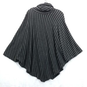 Soft Surroundings Poncho Women One Size Gray Black Stripe Cowl Neck Sweater Cozy